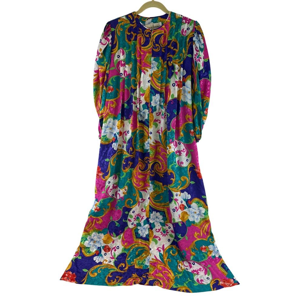 David Brown California Robe House Dress Vintage Bright Floral Zip Lounge Medium